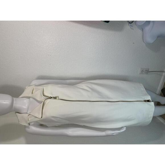 Calvin Klein White Moto Zip Dress Size 10 Sleeveless Belted Minimalist Chic - Picture 3 of 6